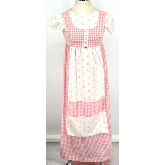 Cynnie Sweet Things Dress Sz S Pink White Gingham Prairie Maxi Cotton Honolulu - Picture 1 of 7